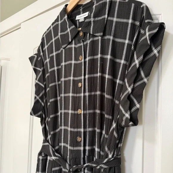 Calvin Klein Gauze Windowpane-Print Shirtdress 20W - Picture 6 of 10